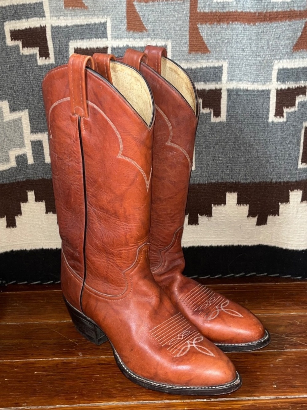 Vintage Tony Lama Bull Hide Mens Cowboy Boots Brown Size 8D
